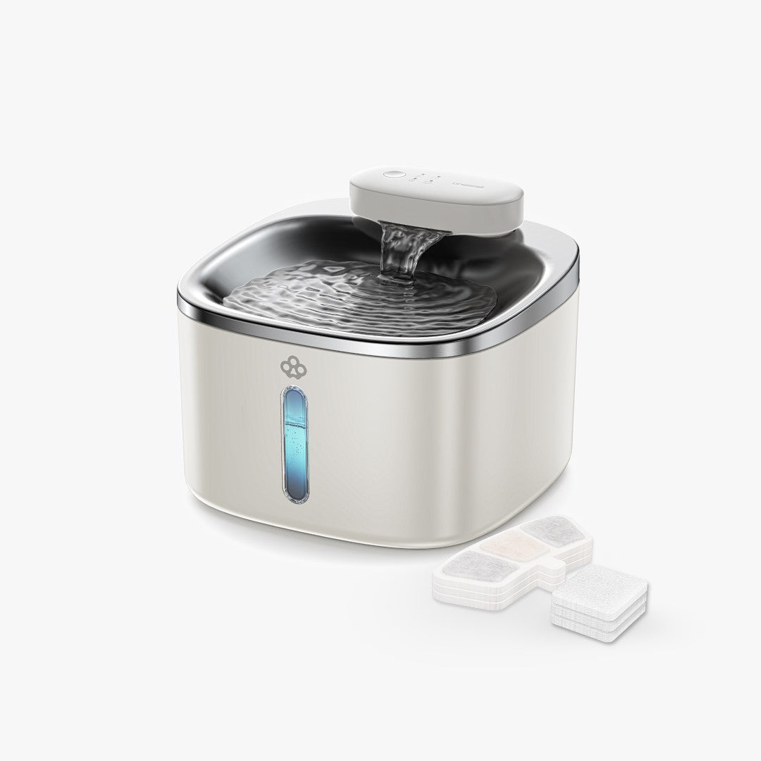 Oneisall 3.5L  Cordless White Stainless Steel Pet Water Fountain with 3PCS Filters