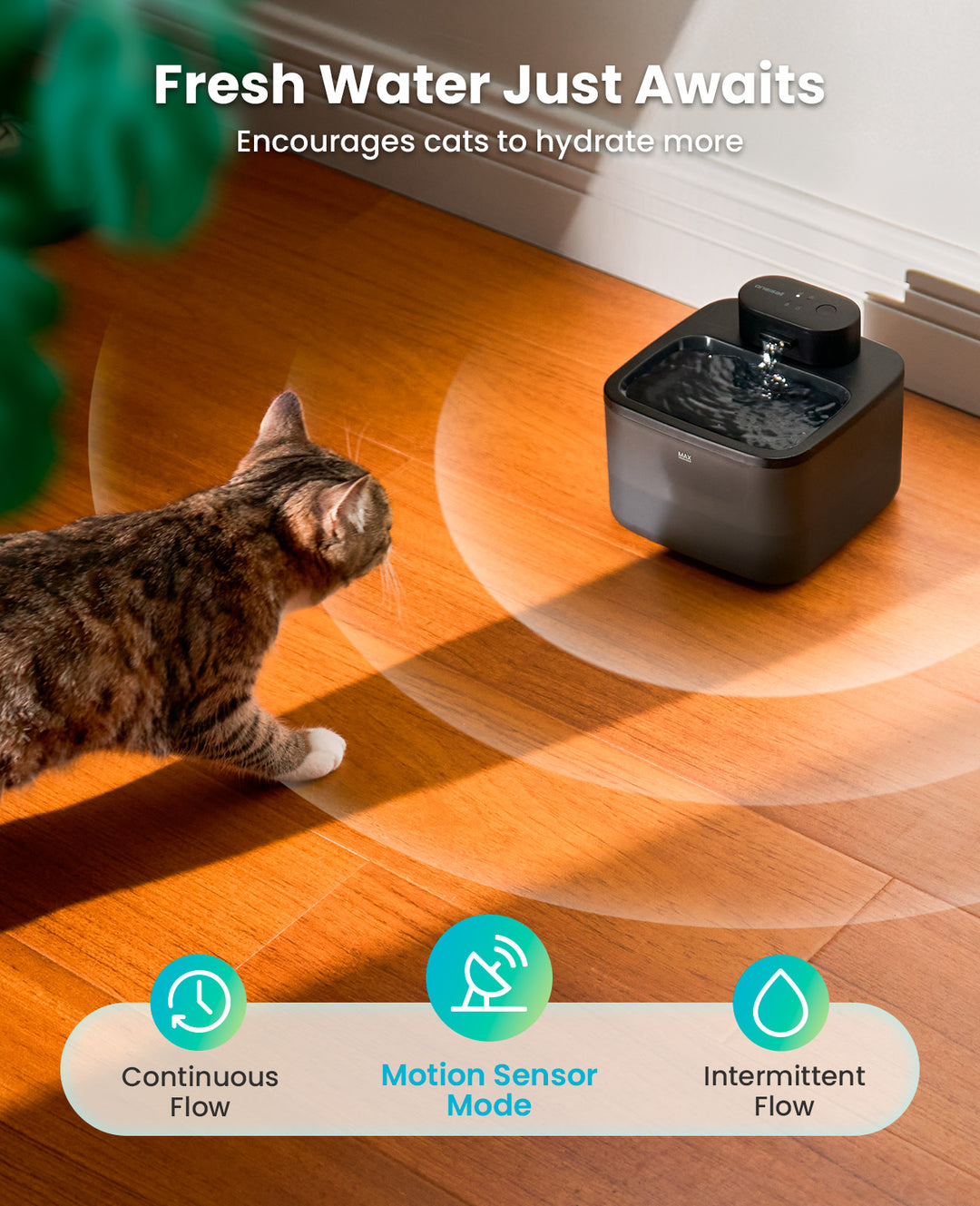oneisall Wireless Cat Water Fountain: 74oz/2.2L Cordless Pet Water Fountains, 20dB Ultra-Quiet Integrated SilentFlowโข Pump Battery Operated for Cats Indoor, Easy to Clean Automatic Cat Water Dispenser
