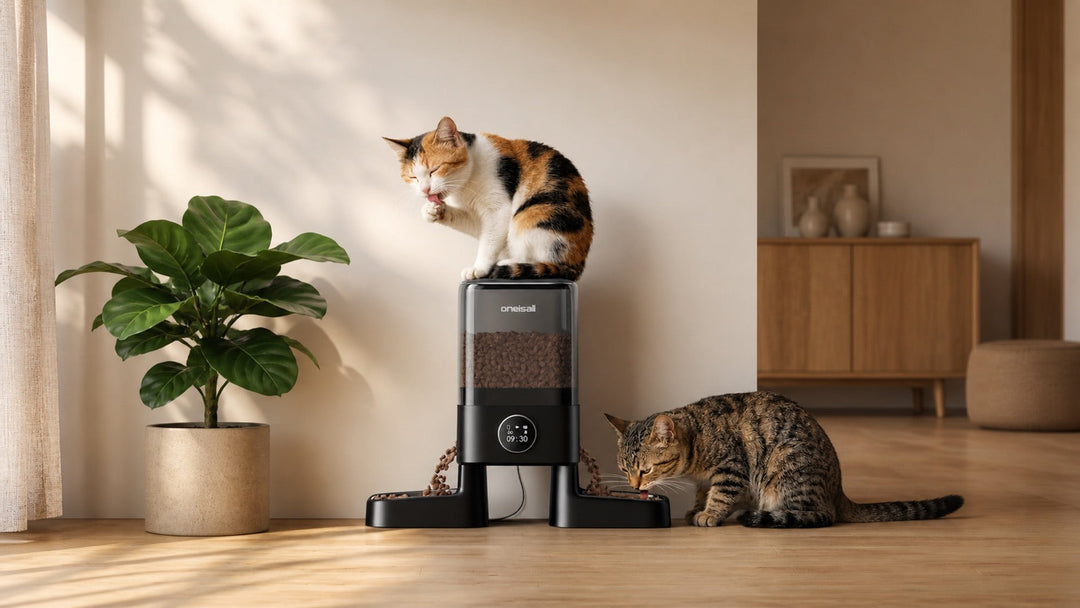 Oneisall H1-C automatic cat feeder for two cats with opposite bowls