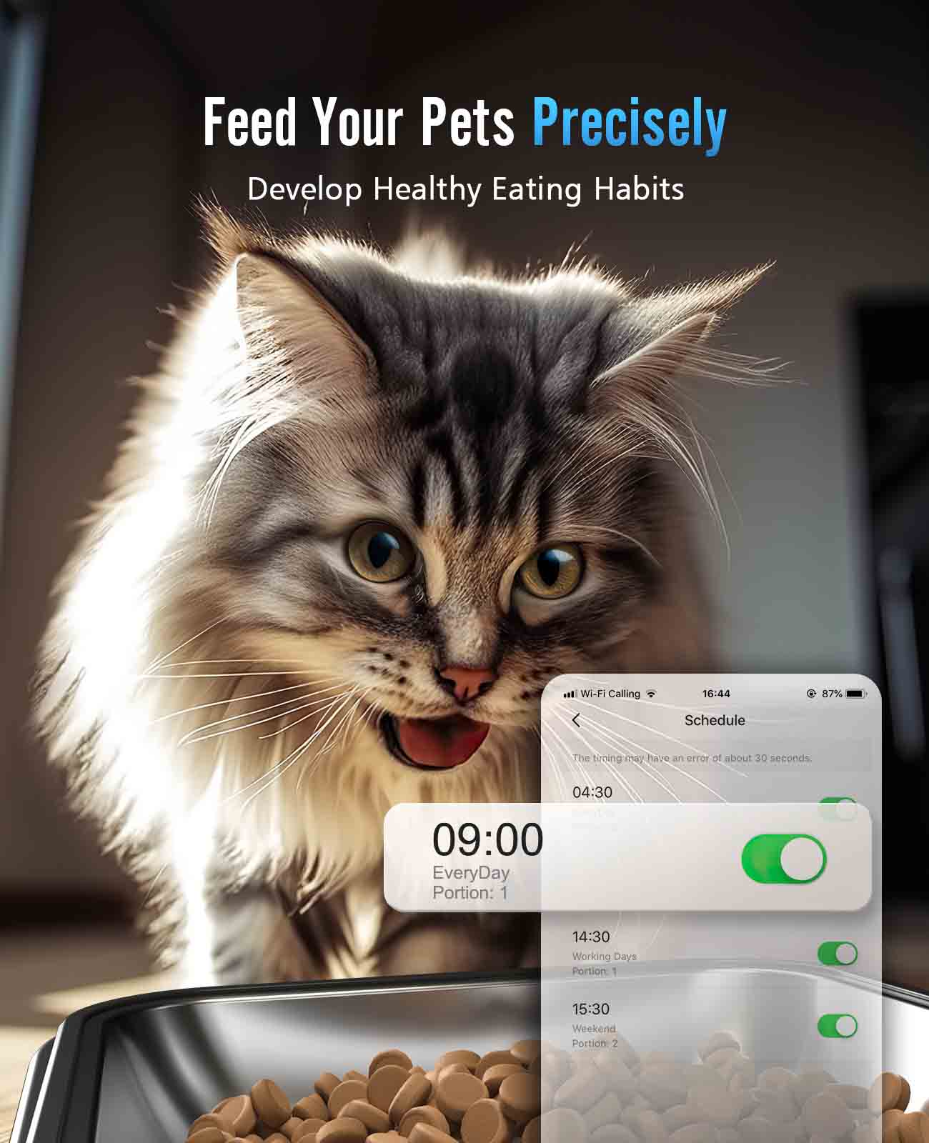 
                  
                    5G Wi-Fi가 있는 Oneisall 자동 고양이 사료 디스펜서, 고양이 2마리를 위한 자동 고양이 사료 공급기, APP 제어 기능이 있는 20컵 시간 제한 건조 식품 디스펜서
                  
                