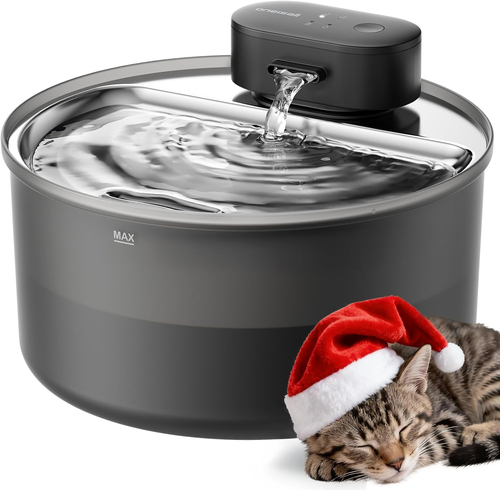 Cat Water Fountain with Stainless Steel Tray: 108oz/3.2L oneisall Wireless Pet Fountain for Cats Indoor, Battery Operated Automatic Water Dispenser for Drinking, Ultra Quiet SilentFlow™, Motion Sensor