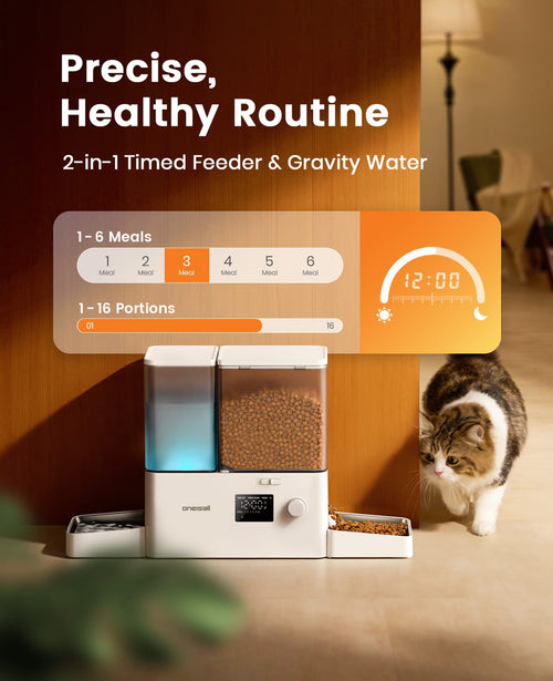 Oneisall 2-in-1 Automatic Cat Feeder and Water Dispenser