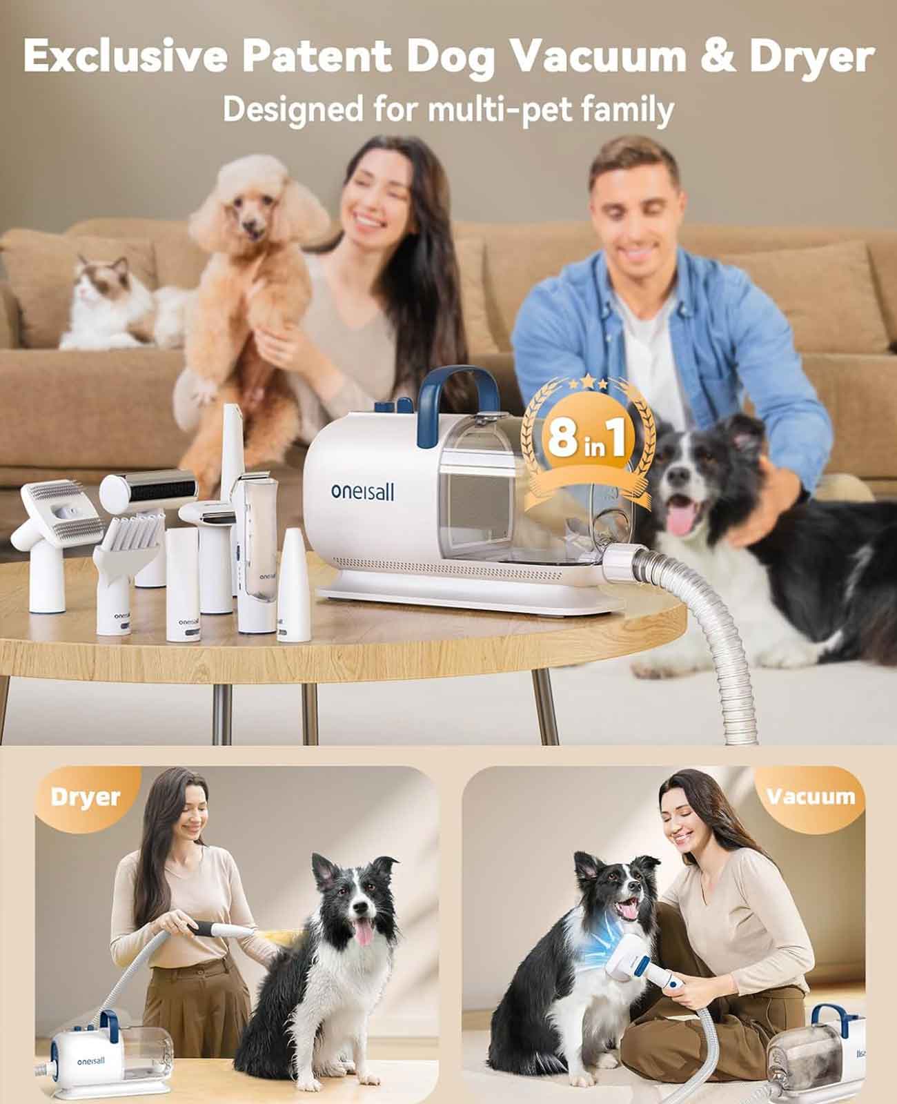 Oneisall Toilettage pour chien avec aspirateur - Kit de toilettage  professionnel 7 en