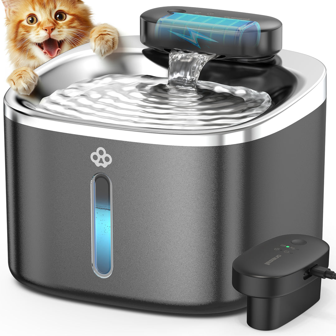 Oneisall 3.5L  Cordless White Stainless Steel Pet Water Fountain with 3PCS Filters