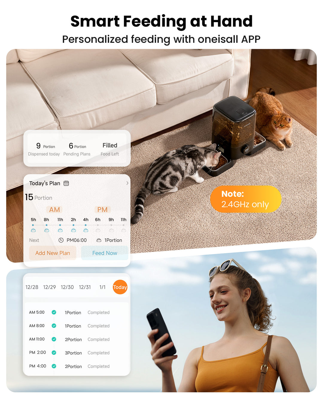 Oneisall H1 5L Automatic Cat Feeders for Two Cats