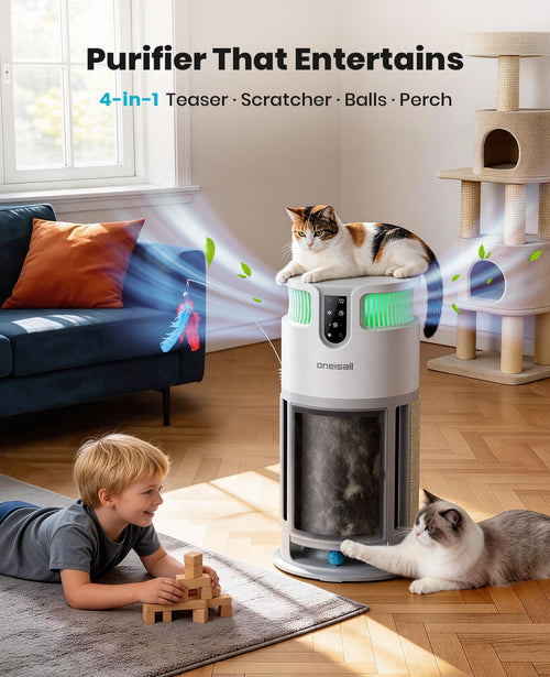 Oneisall 4-in-1 Pet Air Purifier for Homes with Pets, 360° Airflow