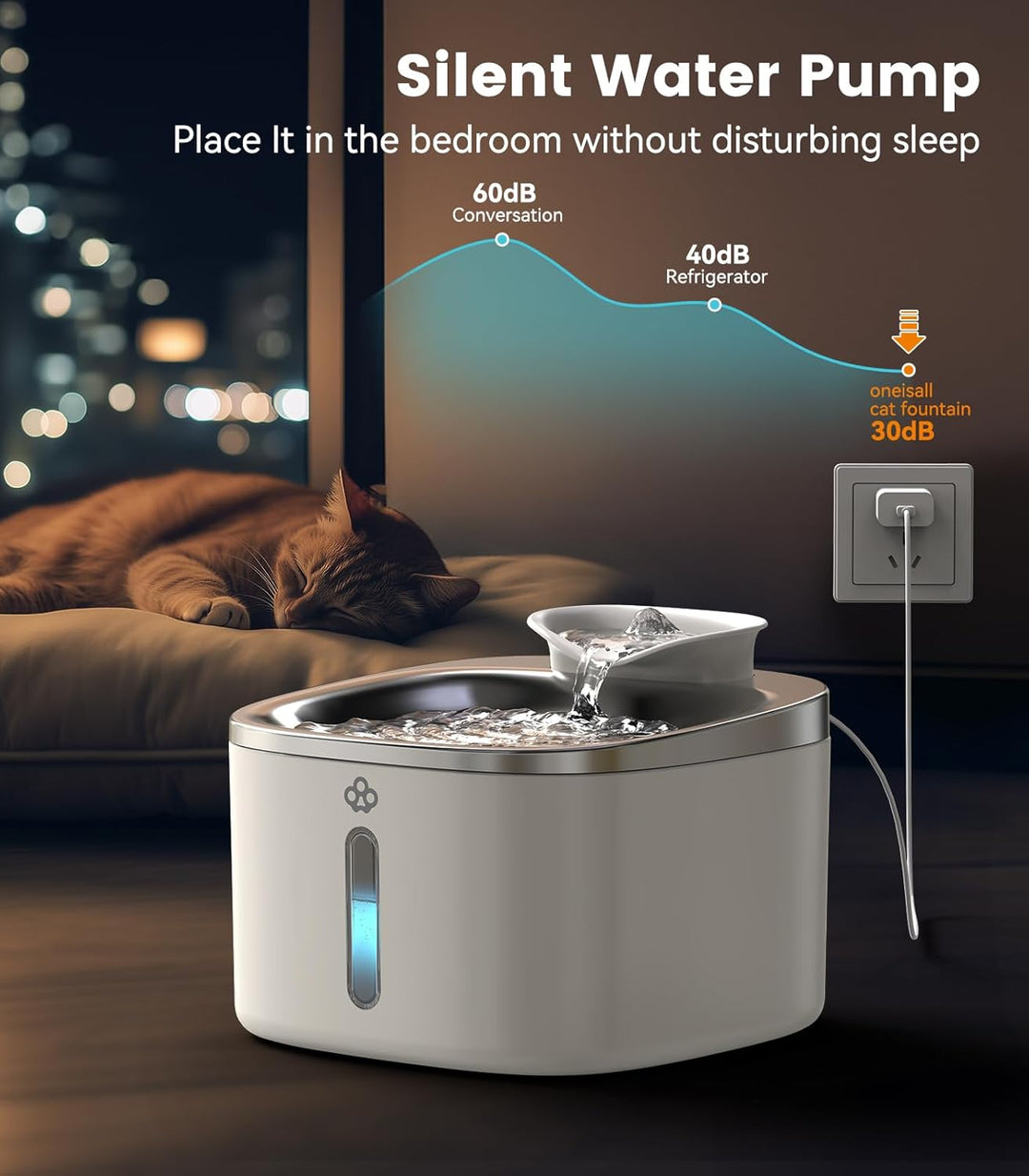 Oneisall 3.5L Corded White Pet Water Fountain with 3PCS Filters