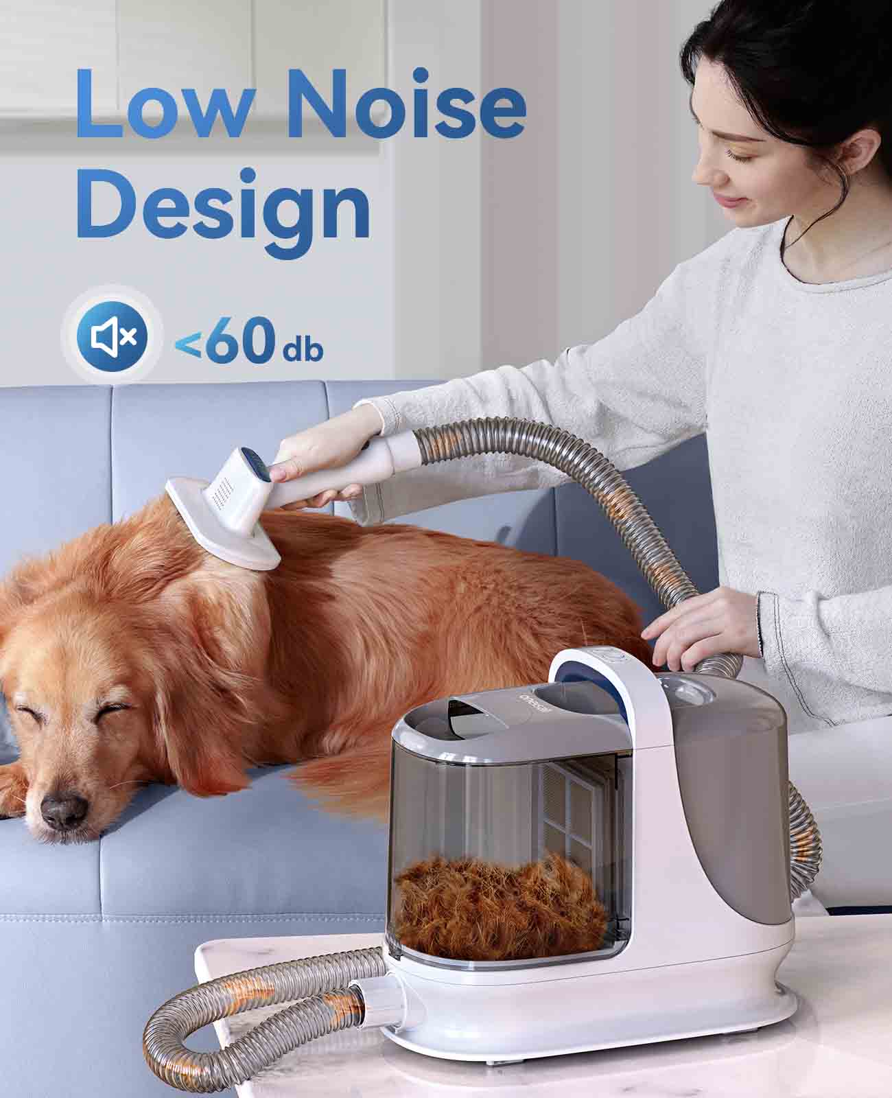 Oneisll Big Dog Hair Aspirateur Toiletteur avec Tondeuse pour Chien pour Animaux de Compagnie à Poils Épais avec Grand Poubelle 3L