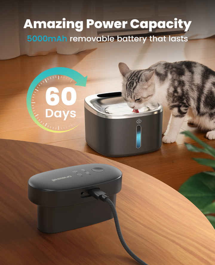 Oneisall 3.5L  Cordless White Stainless Steel Pet Water Fountain with 3PCS Filters
