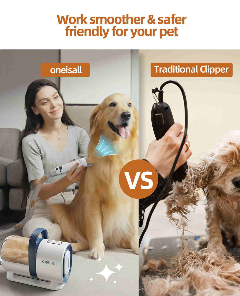oneisall Aspirateur de poils de chien et kit de toilettage pour animaux de  compagnie avec broyeur à ongles, gobelet à poussière de 1,5 L (gris)