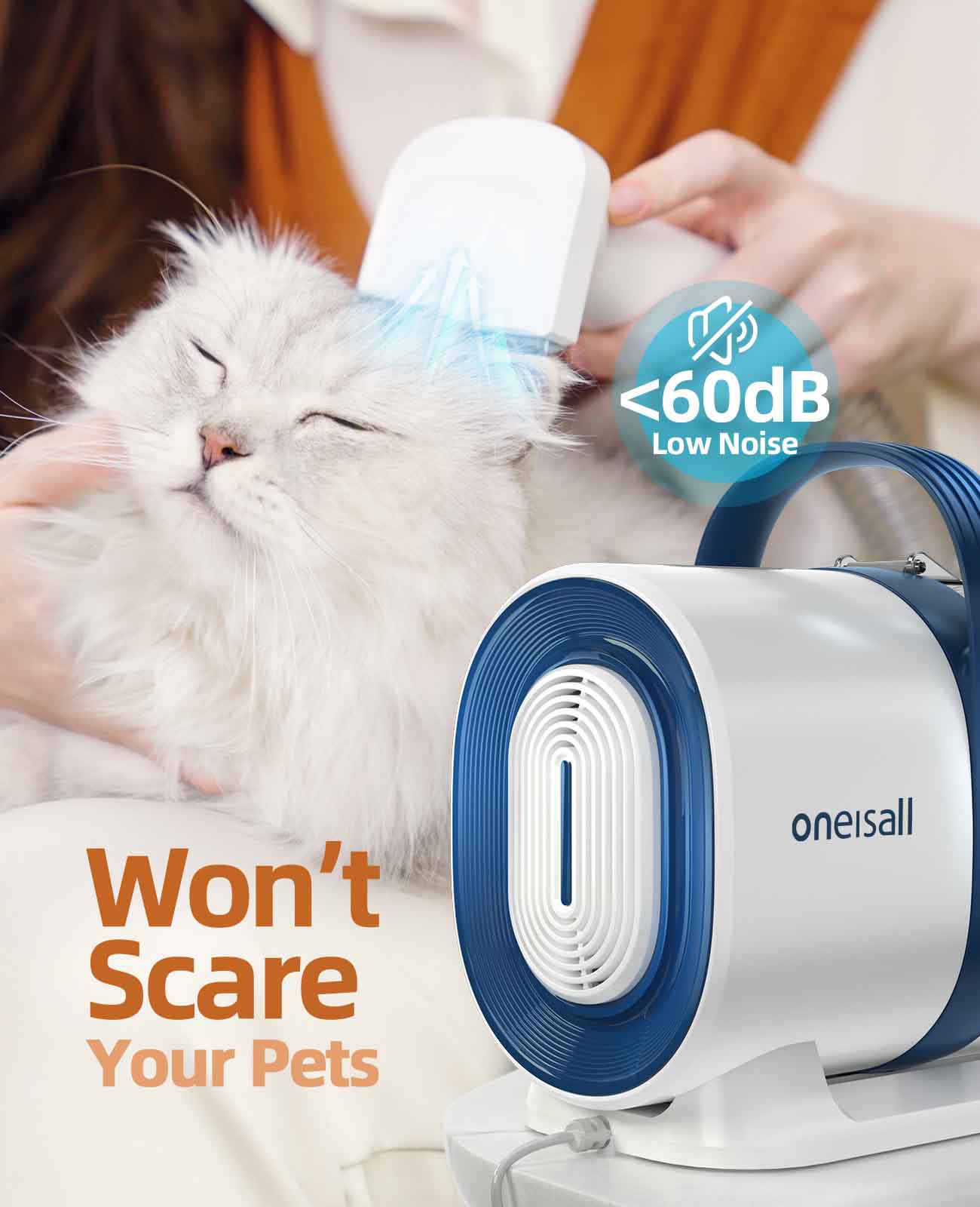 Oneisall 애완 동물 미용 키트 및 진공 흡입 99% 두꺼운 & 얇은 애완 동물 머리를 흘리기위한 애완 동물 미용 도구-7 PCS