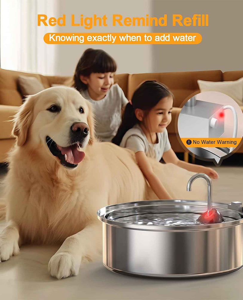 
                  
                    Oneisall Fontaine d'eau pour chien pour grands chiens, 7L/230oz/1.8G Fontaine pour chien en acier inoxydable super silencieuse avec triple filtration et pompe intelligente
                  
                