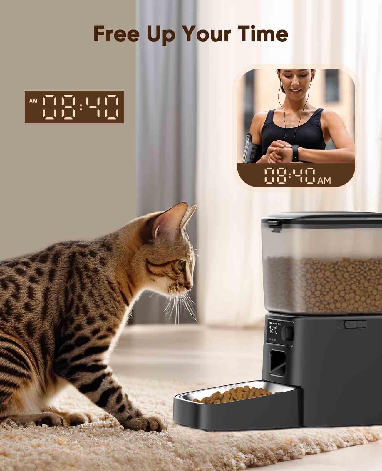 Oneisall 3.5L Automatic Dial Cat Food Dispenser