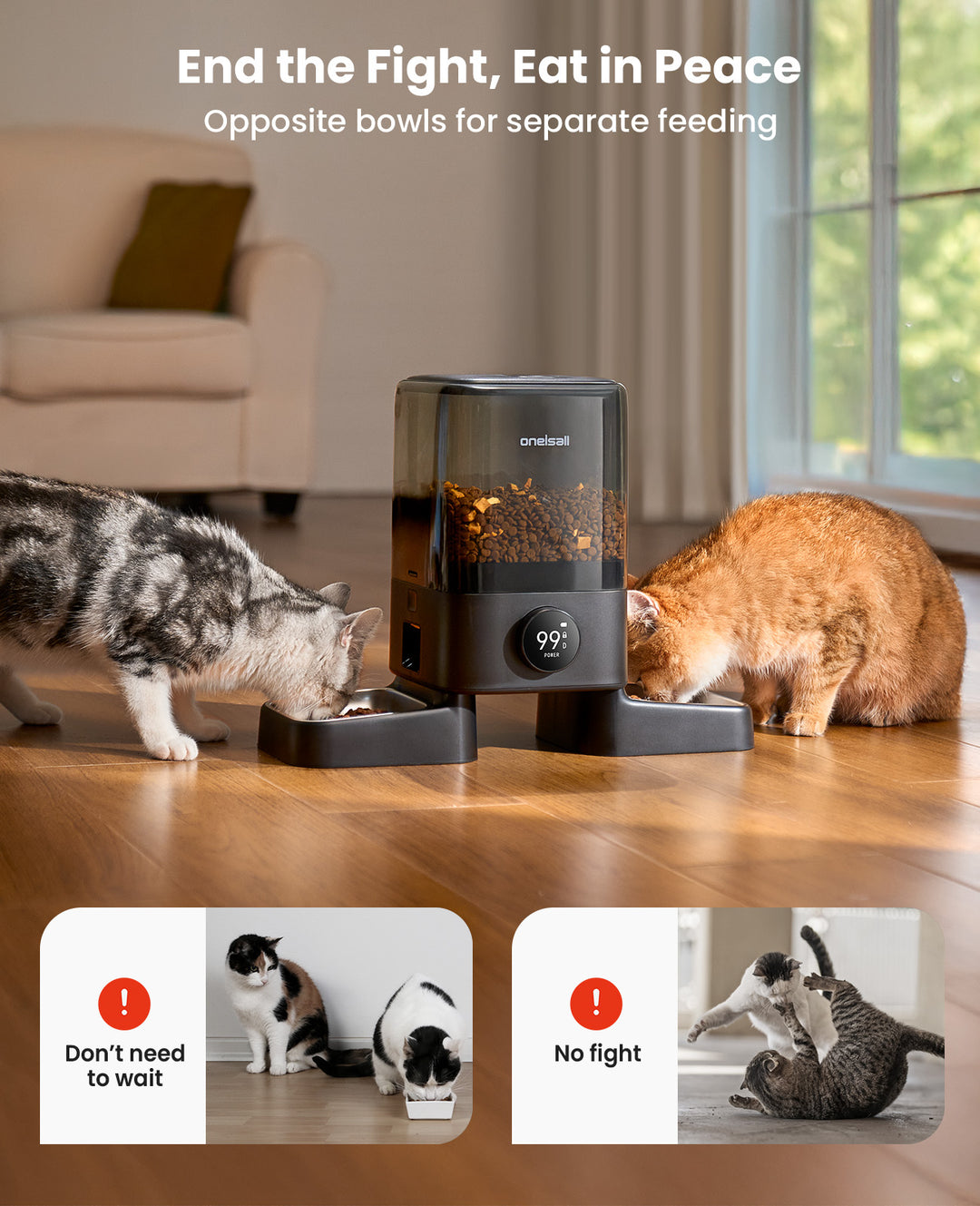 Oneisall H1 5L Automatic Cat Feeders for Two Cats