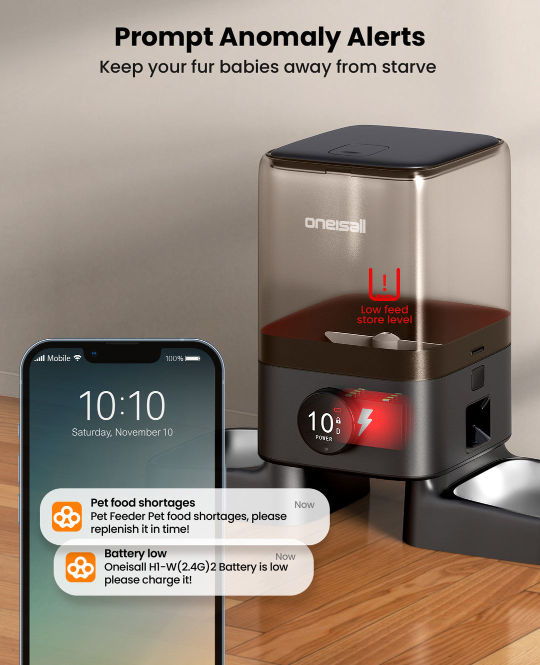 Oneisall H1 5L Automatic Cat Feeders for Two Cats