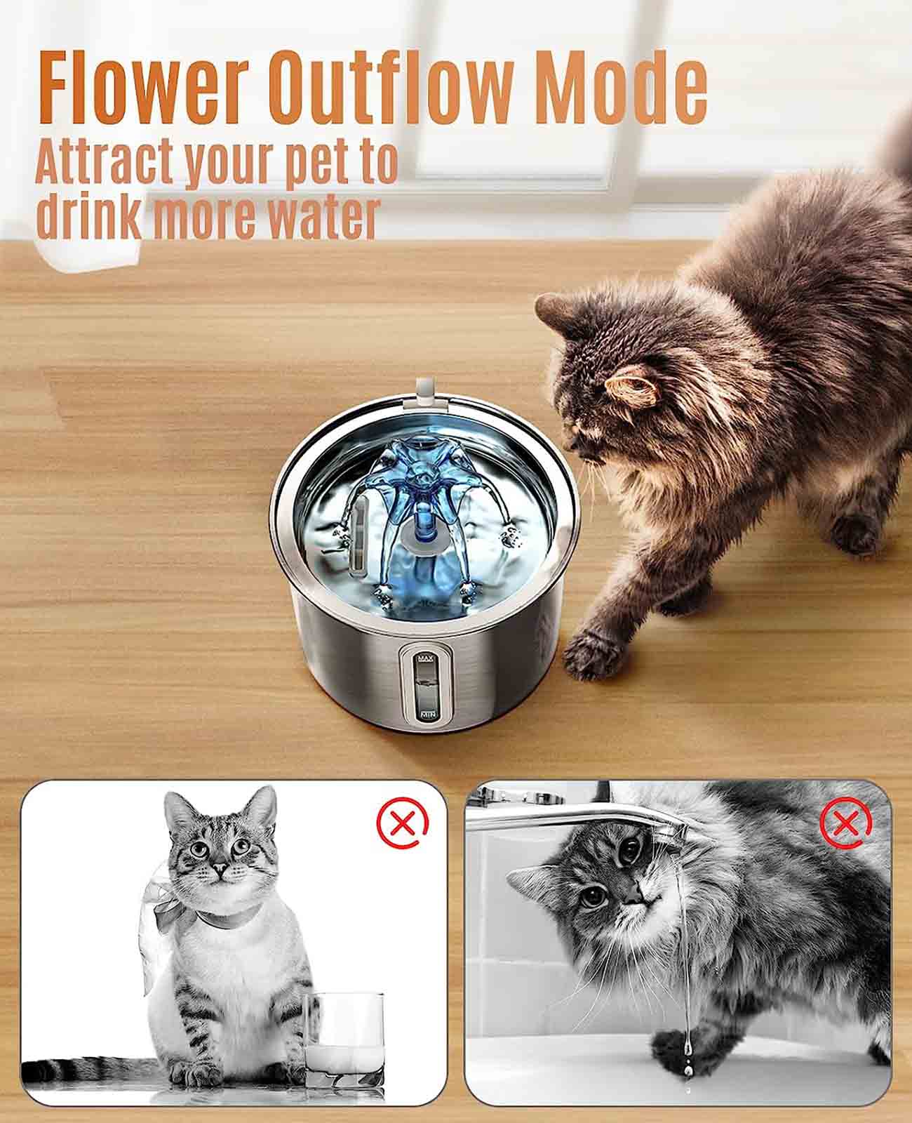 Oneisall 모델-PWF-001 고양이 물 마시는 사람, 2L 자동 물 필터, 애완 동물 물 마시는 사람, 316 스테인레스 스틸, 연화제 필터 x 3 세트