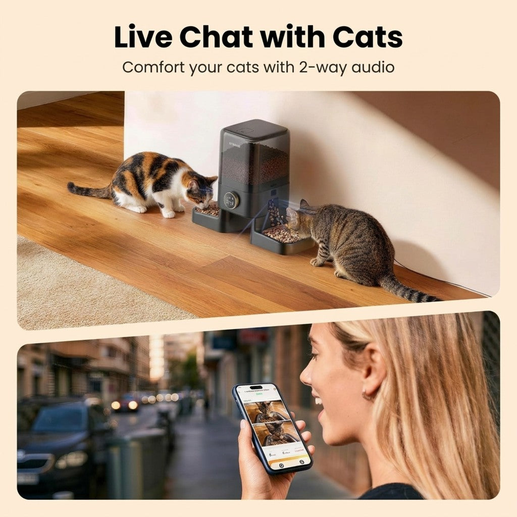 Oneisall H1-C 5L Automatic Cat Feeders with Camera for Two Cats-APP Control