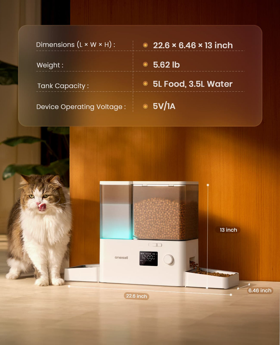 Oneisall 2-in-1 Automatic Cat Feeder and Water Dispenser