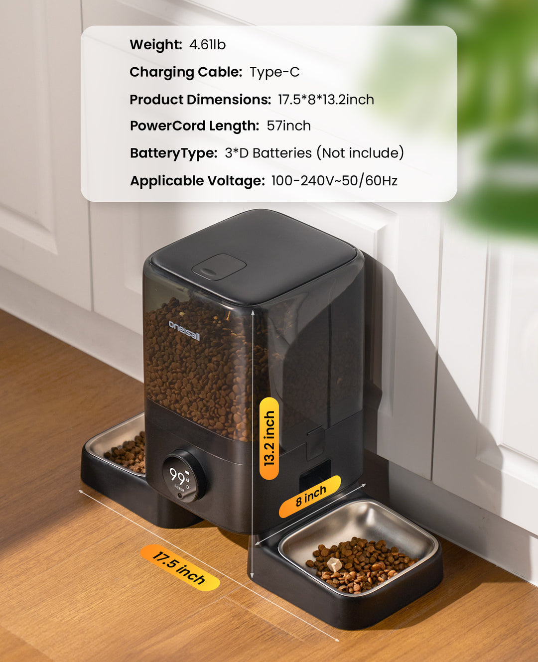 Oneisall H1 5L Automatic Cat Feeders for Two Cats