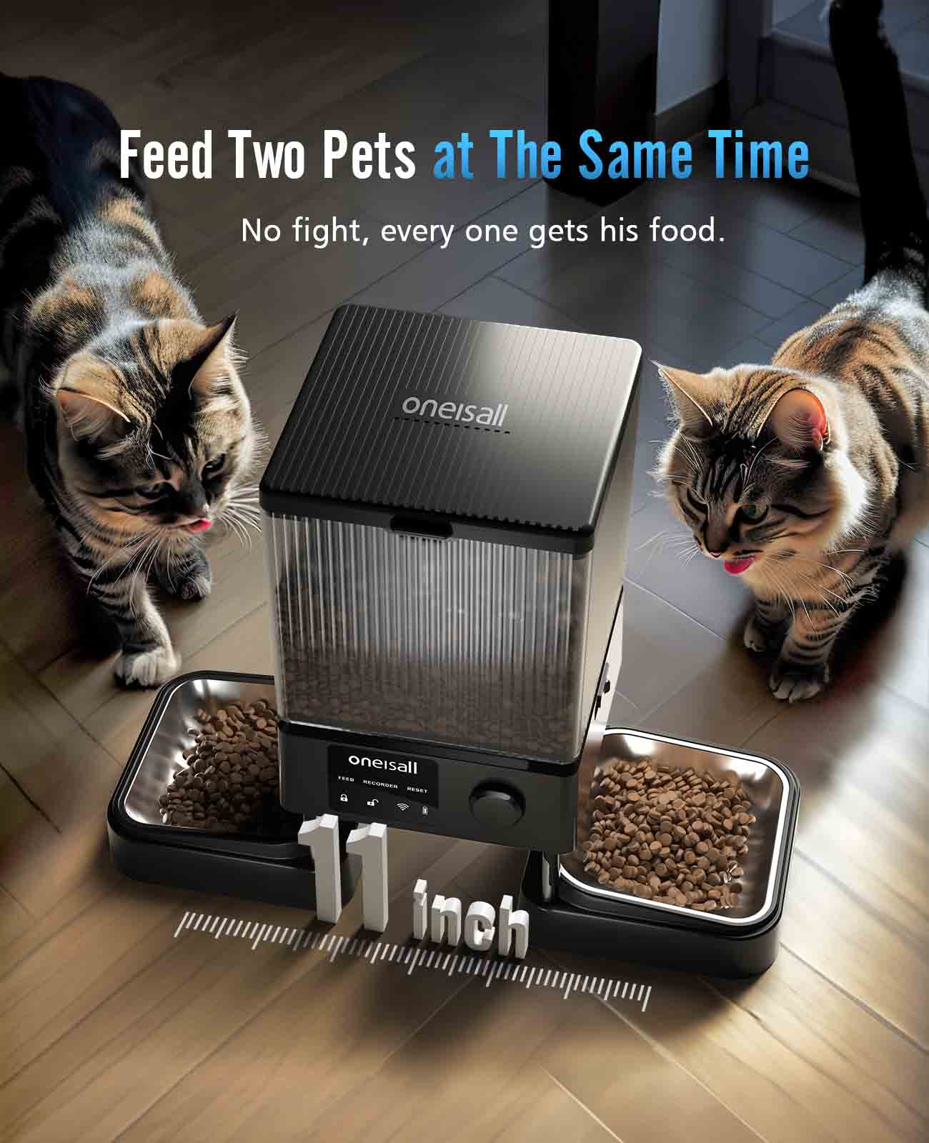5G Wi-Fi가 있는 Oneisall 자동 고양이 사료 디스펜서, 고양이 2마리를 위한 자동 고양이 사료 공급기, APP 제어 기능이 있는 20컵 시간 제한 건조 식품 디스펜서