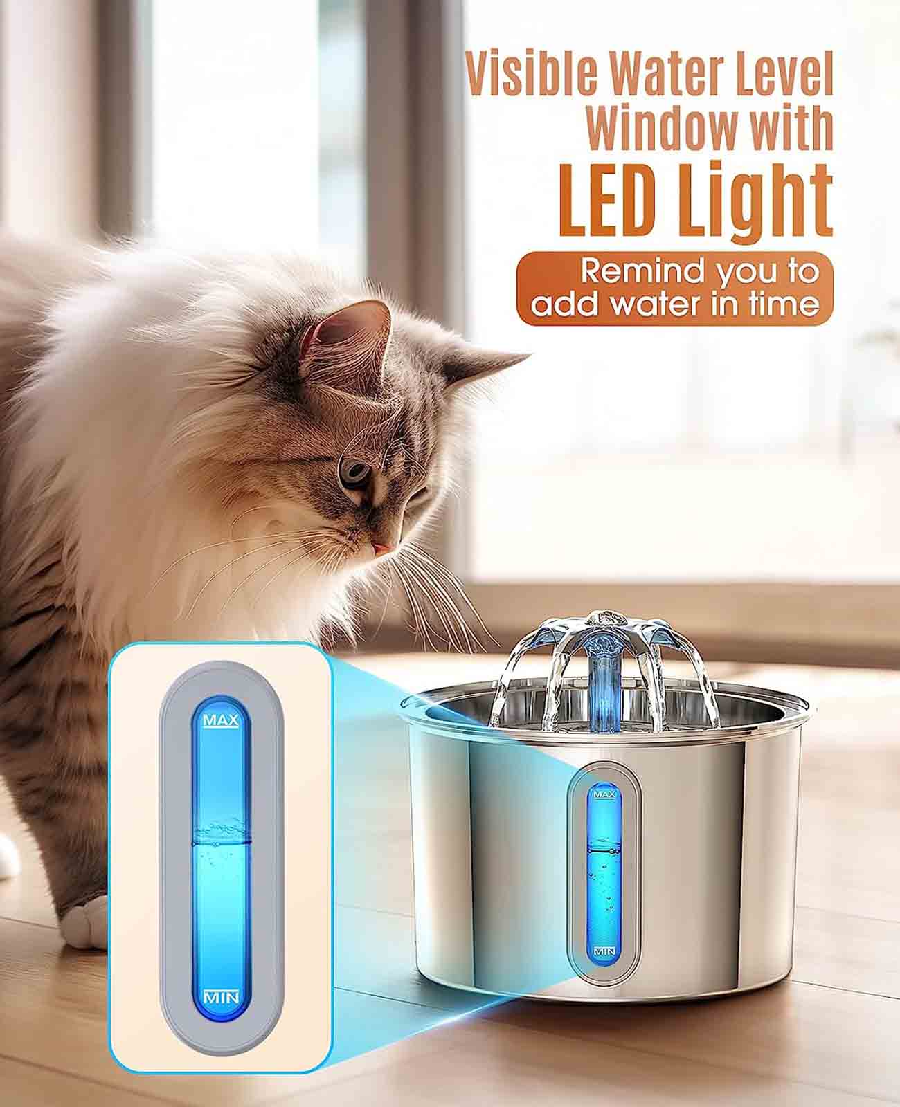 Buveur d'eau pour chat Model-PWF-001 Oneisall, filtre à eau automatique silencieux 2L, buveur d'eau pour animaux de compagnie, acier inoxydable 316, filtres adoucissants x 3 ensembles