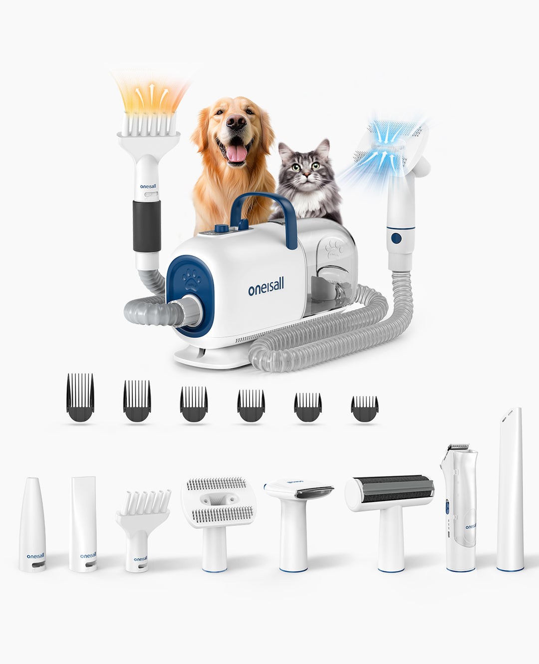 ONEISALL Pet Grooming Vacuum, Adjustable Blow Dryer & Clipper Grooming