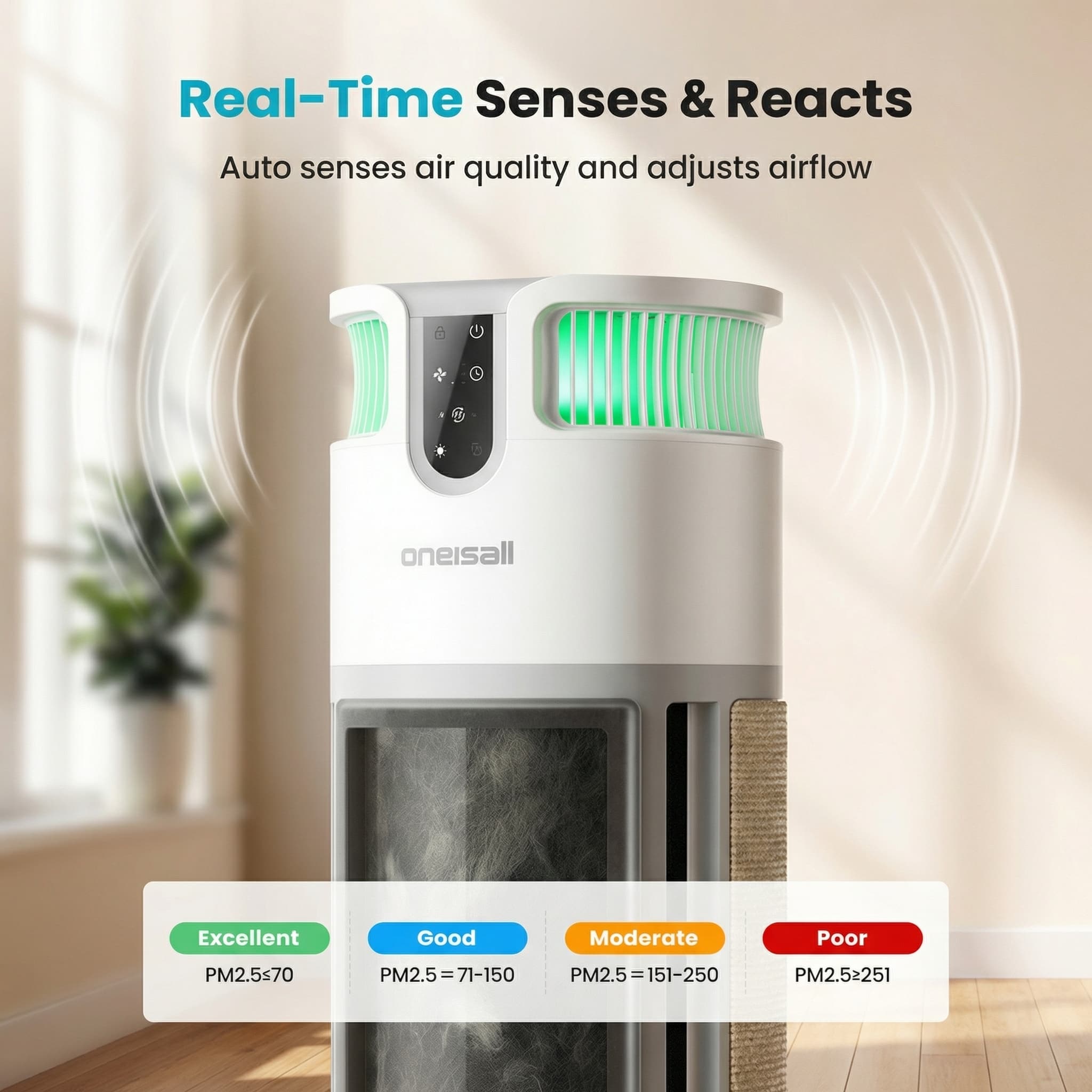 Pet Air Purifier for Homes with Pets – 360° Airflow, Removes Hair
