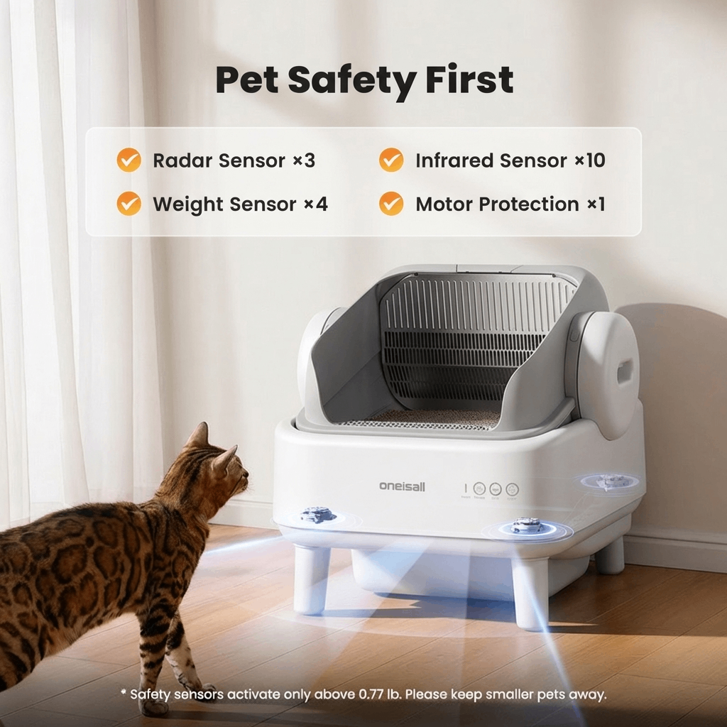 Oneisall Self-Cleaning Automatic Cat Litter Box for Multi-Cat Homes