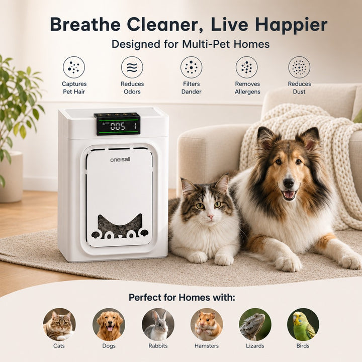 Oneisall Air Purifiers for Home Pets with Double-Sided Inlet, 2-Pack Set