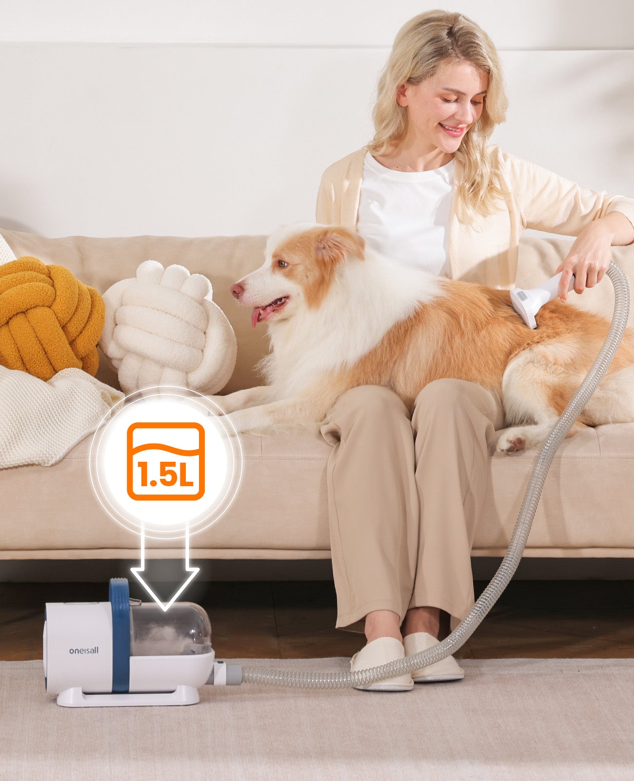 LM2-Ensemble d'aspirateur de toilettage pour chien Oneisall avec 7 en 1