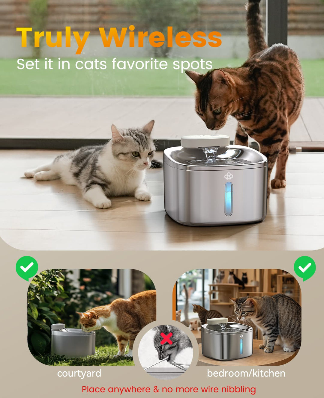 Oneisall 3.5L Cordless Smart Pet Water Fountain with 11 PCS Filters