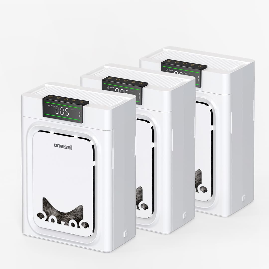 Oneisall Air Purifiers for Home Pets with Double-Sided Inlet, 3-Pack Set