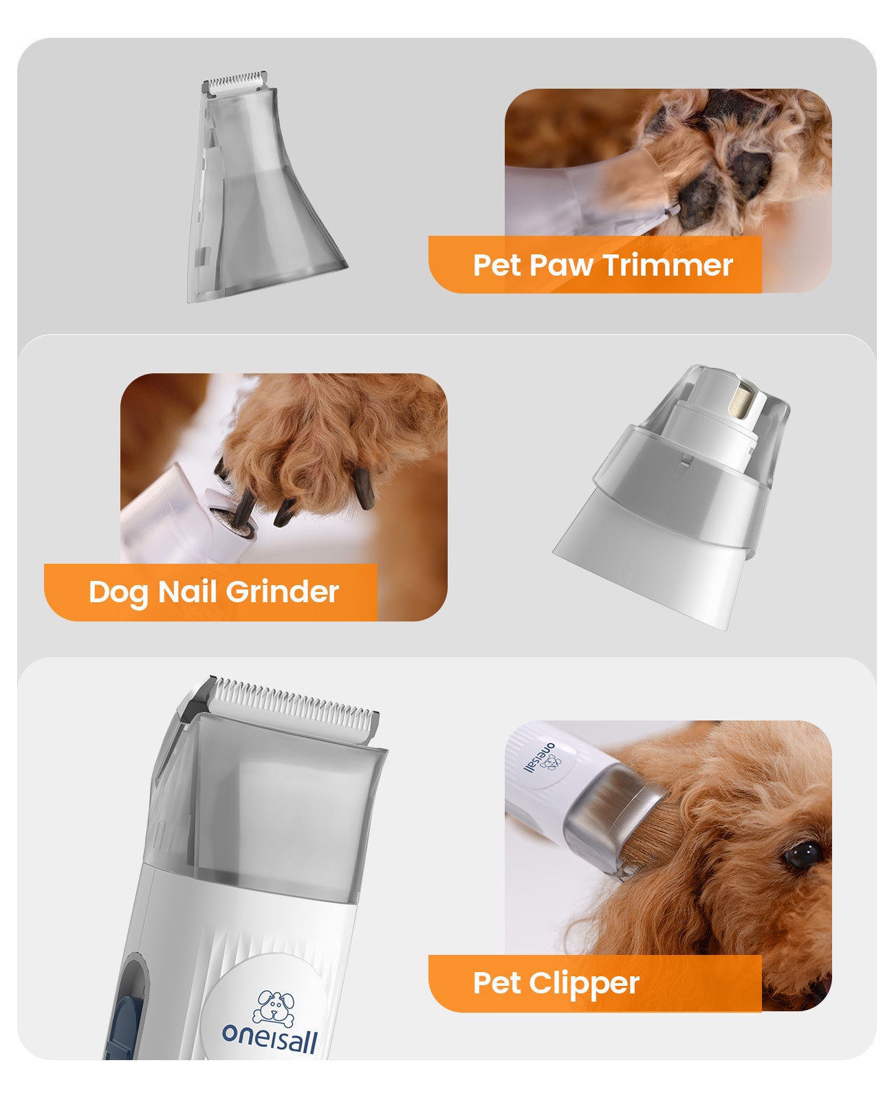 LM2-Ensemble d'aspirateur de toilettage pour chien Oneisall avec 7 en 1