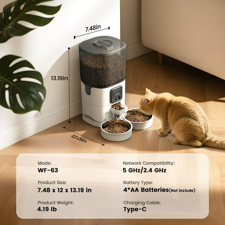 Oneisall 7L Automatic Cat Feeder with Camera for Two Cats-App Control