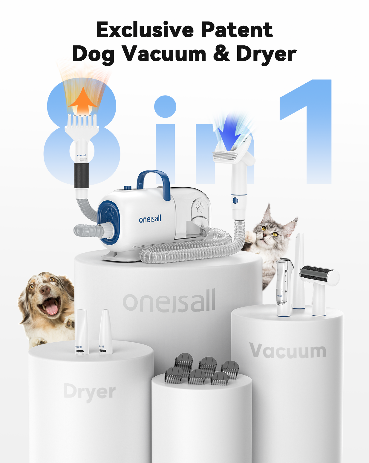 Cosy C1 - Kit d'aspirateur de toilettage pour chien Oneisall pour la coupe et le séchage