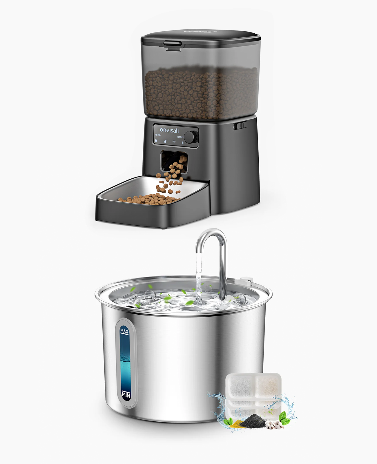 Oneisall 3.5L Automatic Pet Feeder and 2L Cat Water Fountain