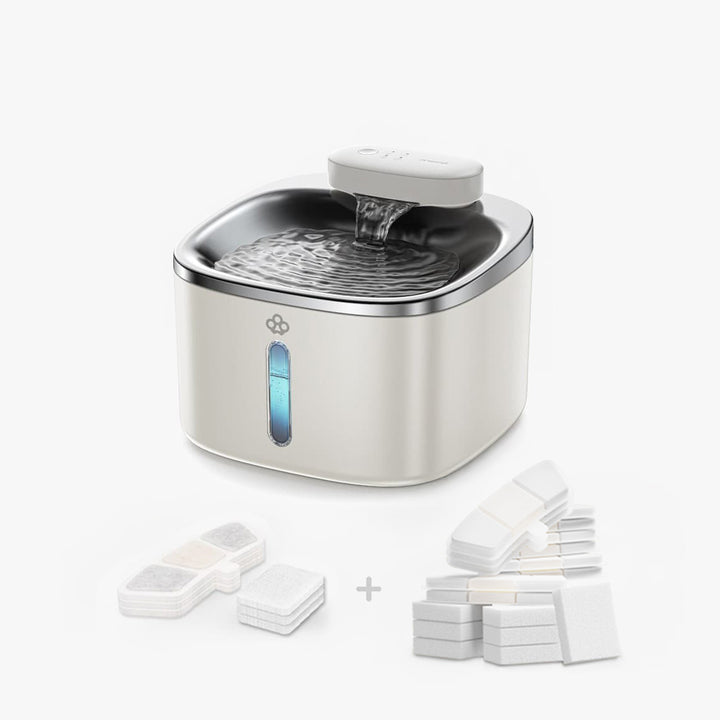 Oneisall 3.5L  Cordless White Stainless Steel Pet Water Fountain with 3PCS Filters