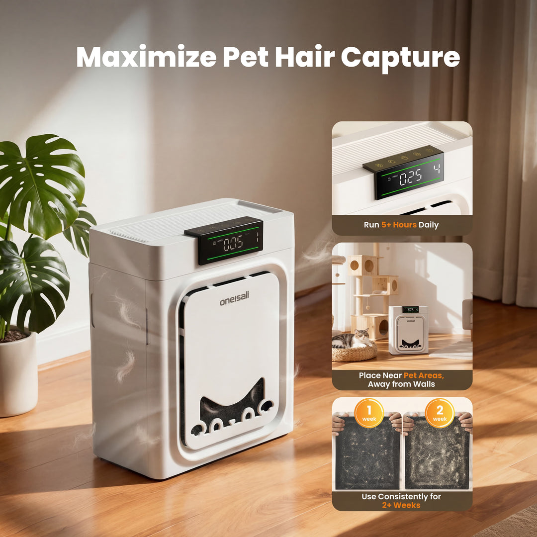 Oneisall Air Purifiers for Home Pets with Double-Sided Inlet, 3-Pack Set