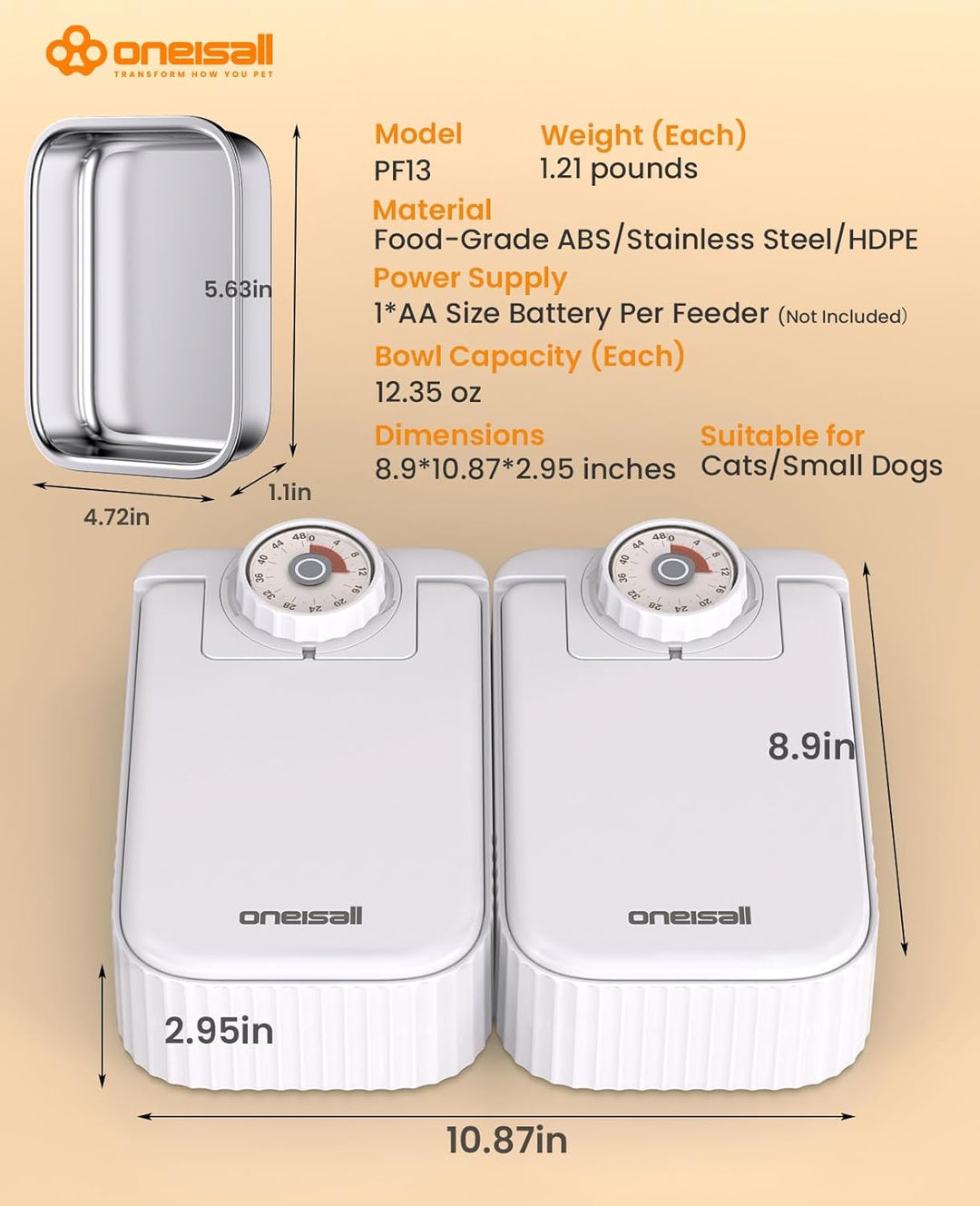 Oneisall 1 Meal Automatic Cat Feeder for Wet Food or Dry Food