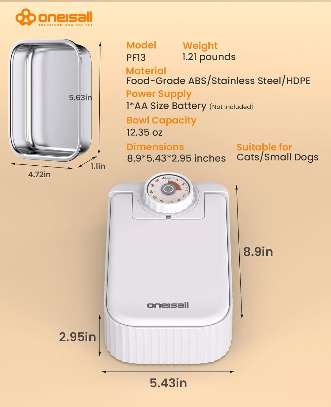 Oneisall 1 Meal Automatic Cat Feeder for Wet Food or Dry Food