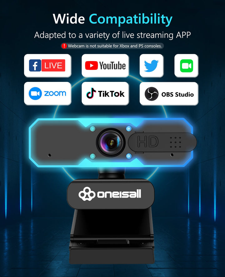 Oneisall 1080P 60FPS Streaming Camera Webcam with Microphone and Fill RGB Light