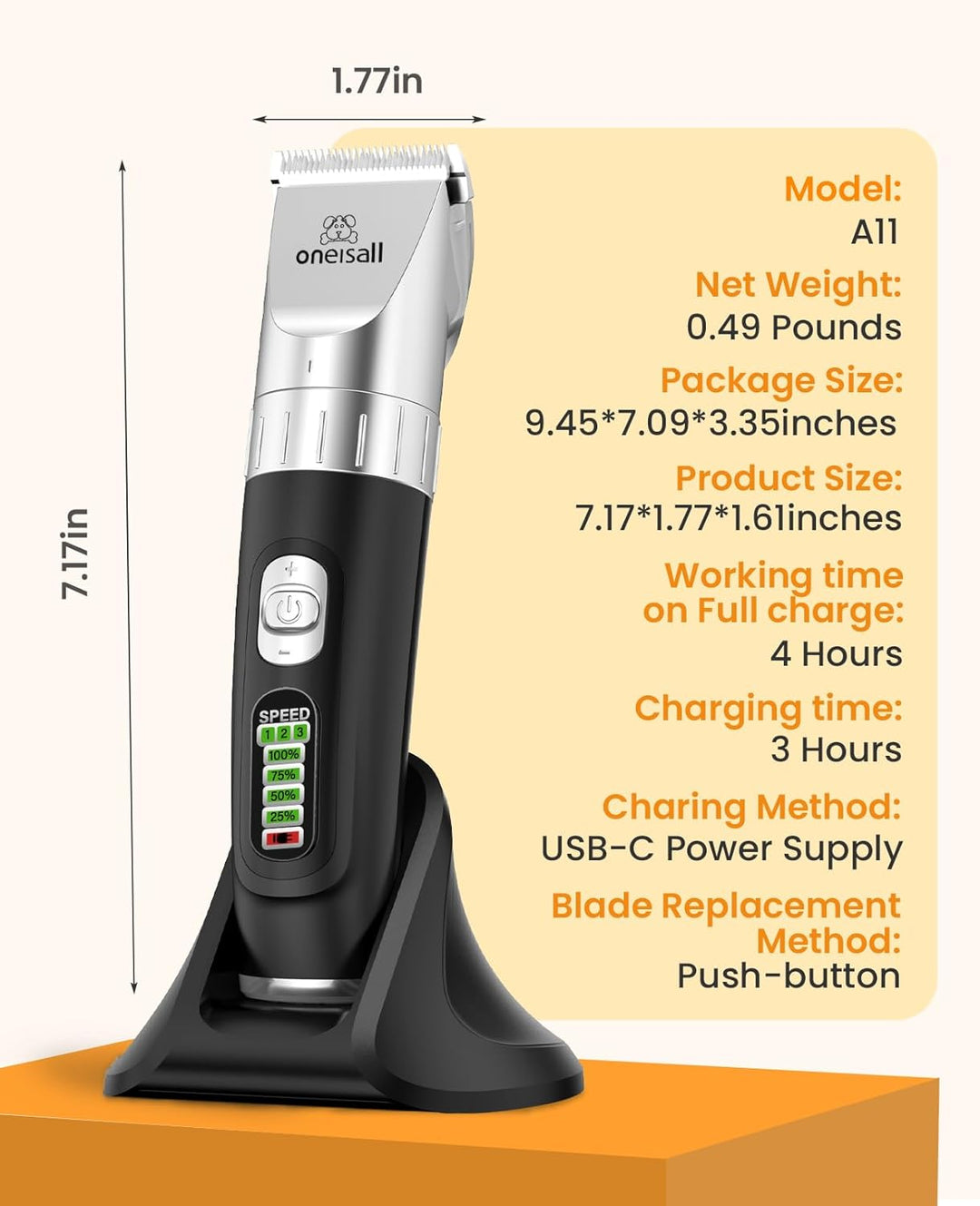 oneisall a11 cordless cat clipper