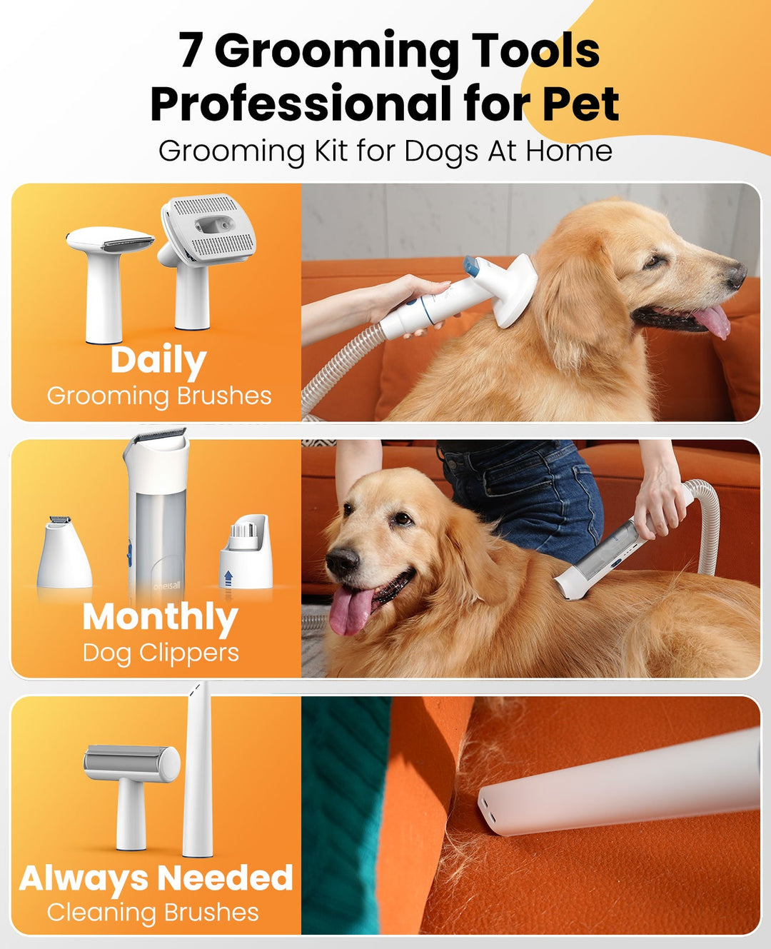 Oneisall BM3 13000Pa Powerful Suction Dog Grooming Vacuum Kit with 13 Accessories