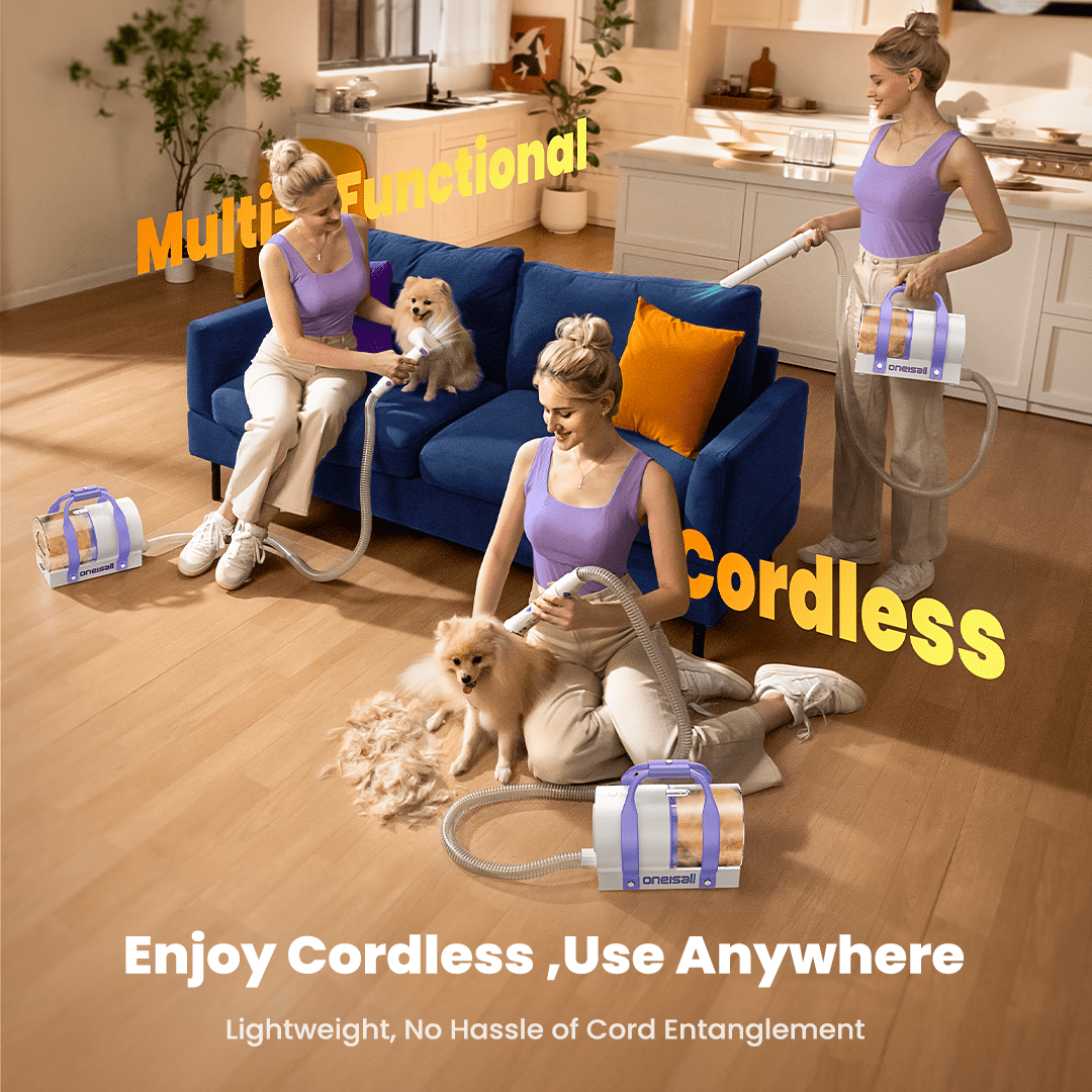 Cordless pet grooming vacuum