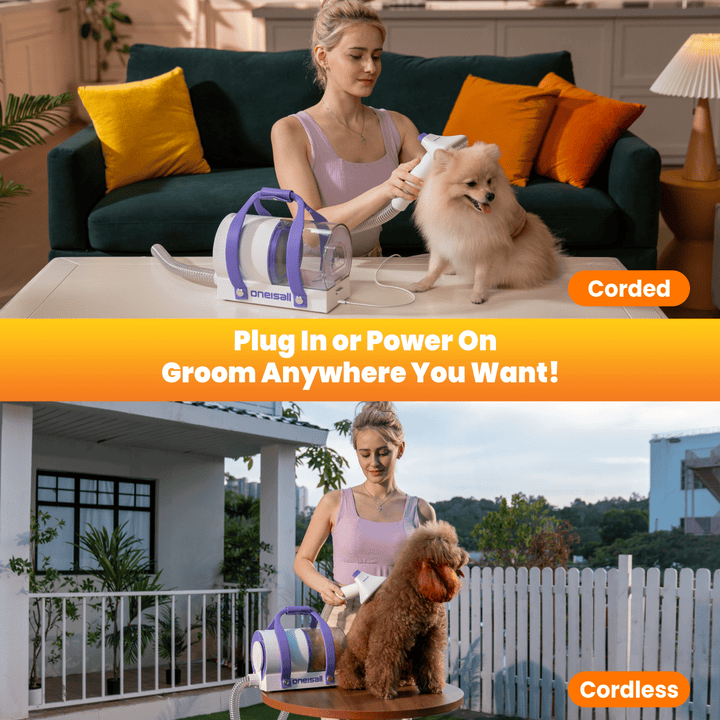 Cordless pet grooming vacuum