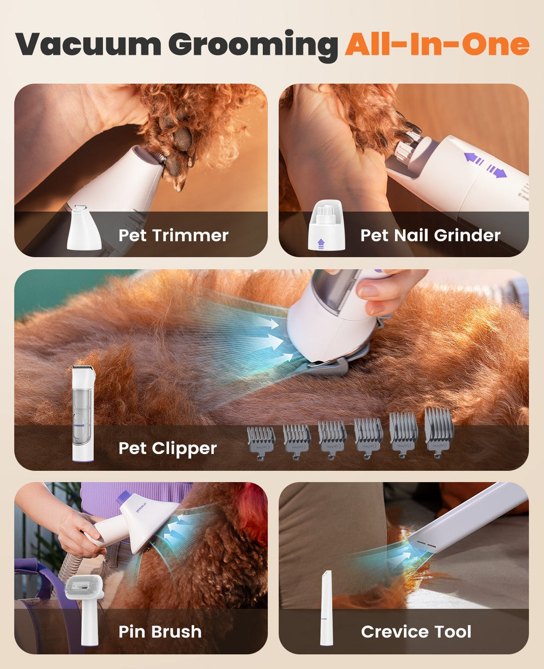 Cordless pet grooming vacuum