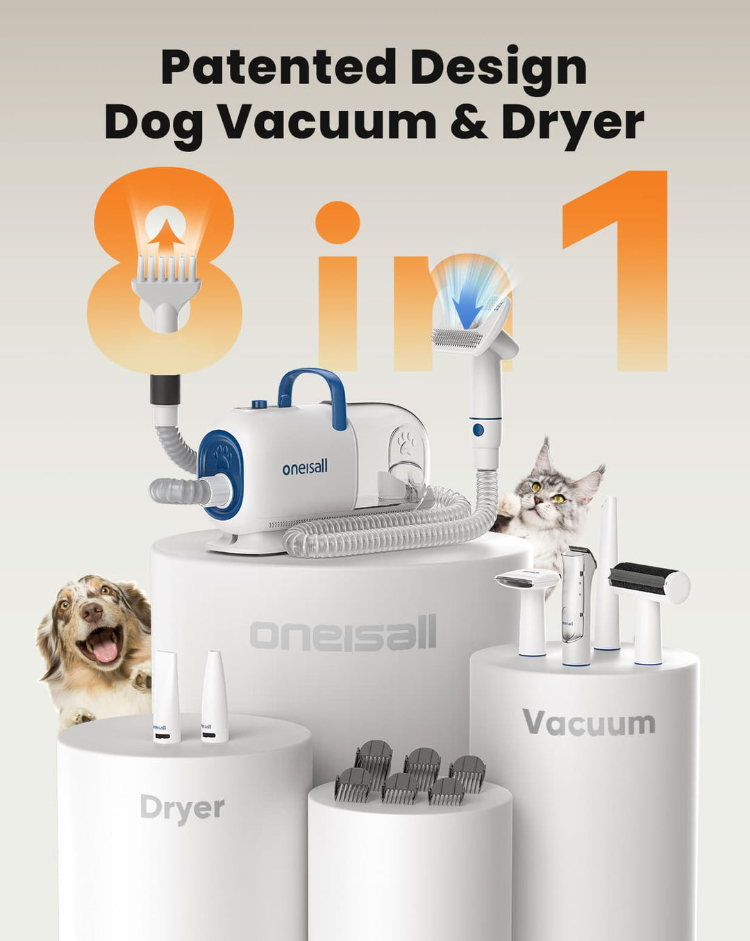 Oneisall Cozy C1 Pet Grooming Vacuum Kit & 7L Pet Water Fountain Set