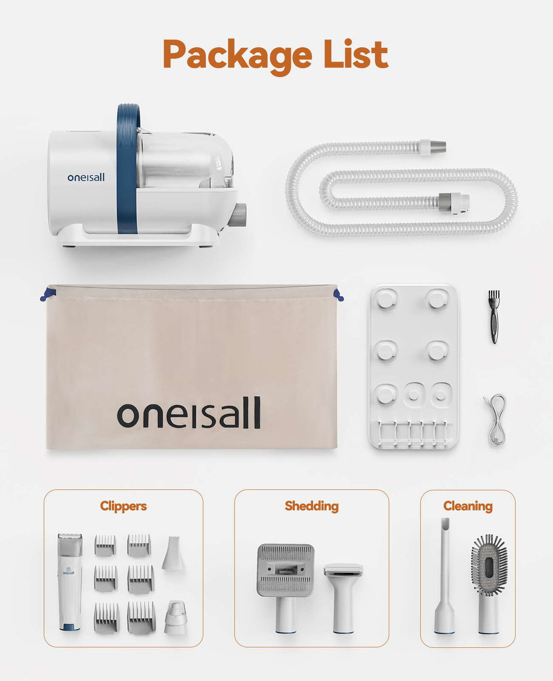 Oneisall LM2 7-in-1 Pet Grooming Vacuum Kit