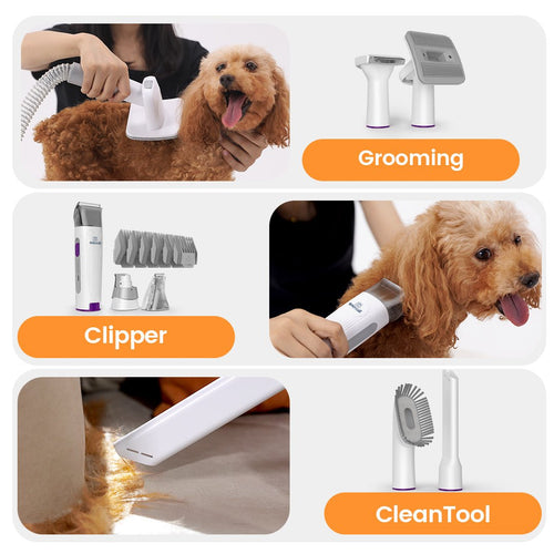 LM2-Ensemble d'aspirateur de toilettage pour chien Oneisall avec 7 en 1