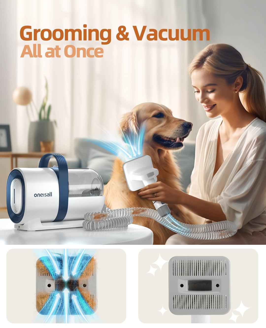 Oneisall LM2 Pet Grooming Vacuum & 3 Sponge Filter & Hepa Set